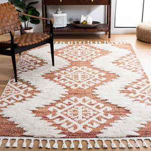 Safavieh Moroccan Tassel Shag Rug - Luxurious Ivory And Brown Design For Elegant Home Décor And Comfort Orange ,Ivory Polypropylene Pile Mts652p-3
