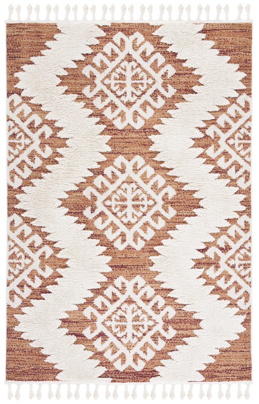 Safavieh Moroccan Tassel Shag Rug - Luxurious Ivory And Brown Design For Elegant Home Décor And Comfort Orange ,Ivory Polypropylene Pile Mts652p-3