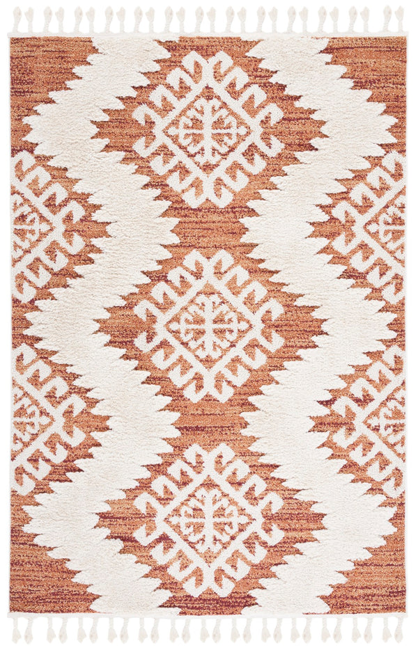 Safavieh Moroccan Tassel Shag Area Rug In Teal And Ivory – Global Inspired Decor For Elegant Spaces Orange ,Ivory Polypropylene Pile Mts652p-210
