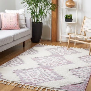 Safavieh Moroccan Tassel Shag Rug - Luxurious Ivory And Brown Design For Elegant Home Décor And Comfort Pink ,Ivory Polypropylene Pile Mts652u-7r
