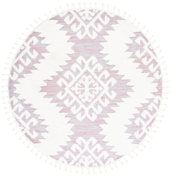 Safavieh Moroccan Tassel Shag Rug - Luxurious Ivory And Brown Design For Elegant Home Décor And Comfort Pink ,Ivory Polypropylene Pile Mts652u-7r