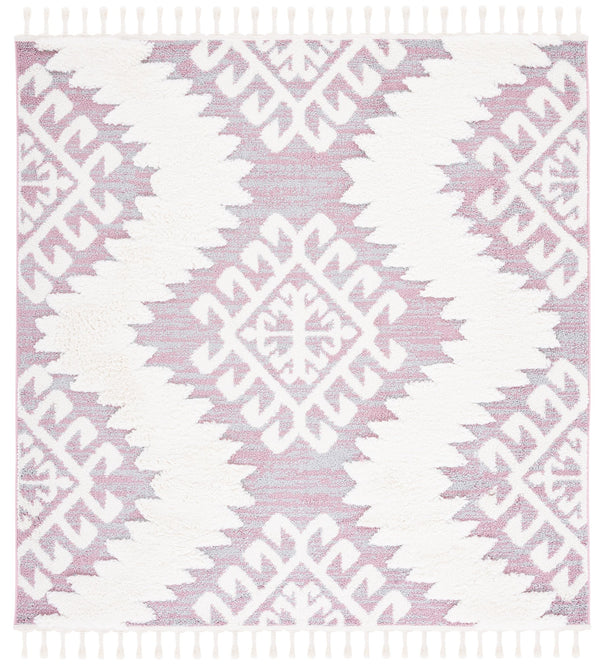 Safavieh Moroccan Tassel Shag Rug - Luxurious Ivory And Brown Design For Elegant Home Décor And Comfort Pink ,Ivory Polypropylene Pile Mts652u-7r