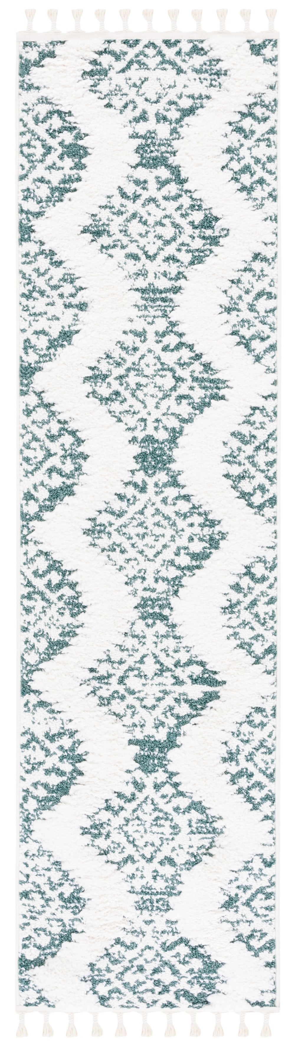 Safavieh Moroccan Round Tassel Shag Rug In Green Ivory – Plush 2” Pile, Boho Geometric Texture, Durable Turkish Power-Loomed 4'-0" x 4'-0" MTS652Y-4R