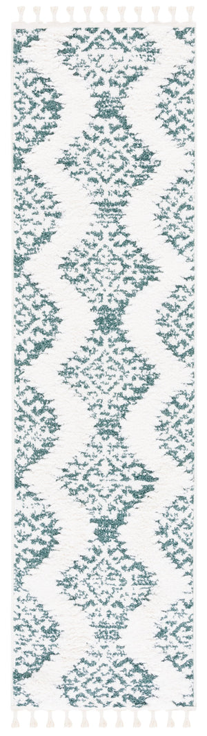 Safavieh Moroccan Round Tassel Shag Rug In Green Ivory – Plush 2” Pile, Boho Geometric Texture, Durable Turkish Power-Loomed 4'-0" x 4'-0" MTS652Y-4R