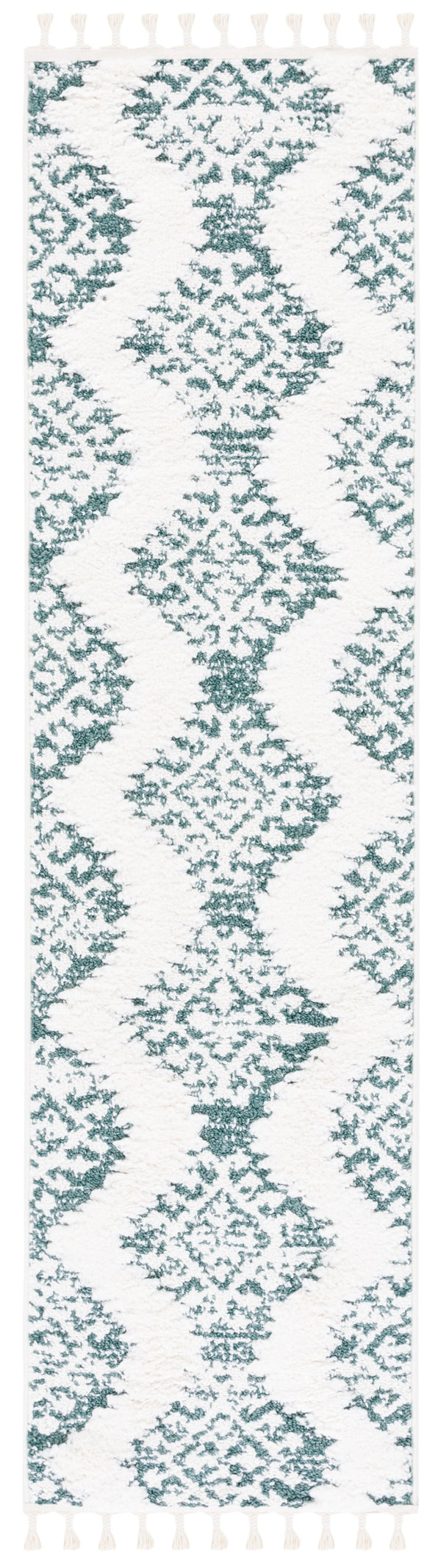 Safavieh Moroccan Round Tassel Shag Rug In Green Ivory – Plush 2” Pile, Boho Geometric Texture, Durable Turkish Power-Loomed 4'-0" x 4'-0" MTS652Y-4R
