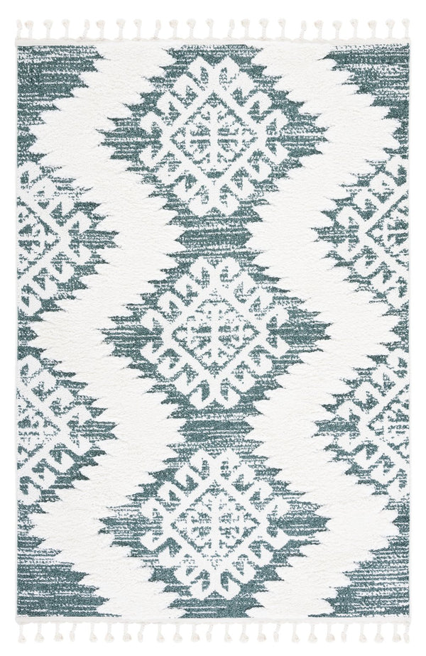 Safavieh Moroccan Tassel Shag Rug - Luxurious Ivory And Brown Design For Elegant Home Décor And Comfort Green ,Ivory Polypropylene Pile Mts652y-6