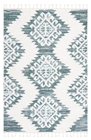 Safavieh Moroccan Tassel Shag Rug In Green Ivory — Plush 2" Pile, Power-Loomed In Turkey, Boho Geometric Accent Piece 4'-0" x 4'-0" MTS652Y-4SQ