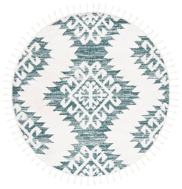 Safavieh Moroccan Tassel Shag Rug - Luxurious Ivory And Brown Design For Elegant Home Décor And Comfort Green ,Ivory Polypropylene Pile Mts652y-6