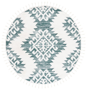 Safavieh Moroccan Tassel Shag Rug In Green Ivory — Plush 2" Pile, Power-Loomed In Turkey, Boho Geometric Accent Piece 4'-0" x 4'-0" MTS652Y-4SQ