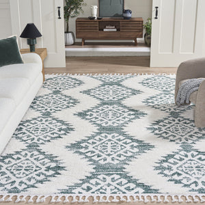 Safavieh Moroccan Tassel Shag Rug In Green Ivory — Plush 2" Pile, Power-Loomed In Turkey, Boho Geometric Accent Piece 4'-0" x 4'-0" MTS652Y-4SQ