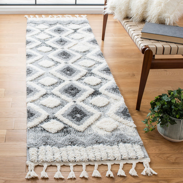 Safavieh Moroccan Tassel Shag Area Rug - Luxurious Grey And Ivory Design Perfect For Modern Home Decor Grey ,Ivory Polypropylene Pile Mts656f-9