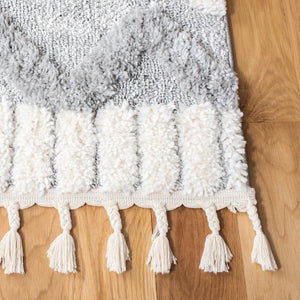 Safavieh Moroccan Tassel Shag Area Rug - Luxurious Grey And Ivory Design Perfect For Modern Home Decor Grey ,Ivory Polypropylene Pile Mts656f-9