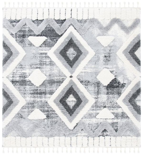 Safavieh Moroccan Tassel Shag Area Rug - Luxurious Grey And Ivory Design Perfect For Modern Home Decor Grey ,Ivory Polypropylene Pile Mts656f-9