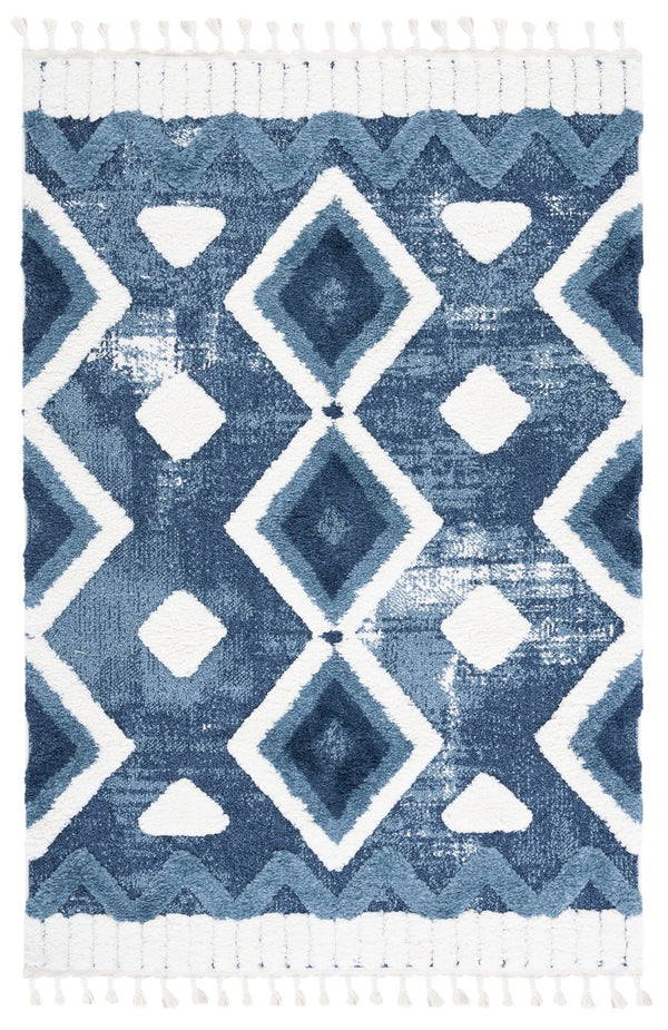 Safavieh Moroccan Tassel Shag Area Rug - Luxurious Grey And Ivory Design Perfect For Modern Home Decor Blue ,Ivory Polypropylene Pile Mts656m-6