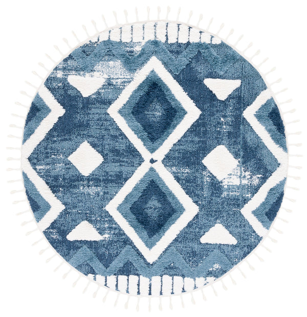 Safavieh Moroccan Tassel Shag Area Rug - Luxurious Grey And Ivory Design Perfect For Modern Home Decor Blue ,Ivory Polypropylene Pile Mts656m-6