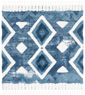 Safavieh Moroccan Tassel Shag Area Rug - Luxurious Grey And Ivory Design Perfect For Modern Home Decor Blue ,Ivory Polypropylene Pile Mts656m-6