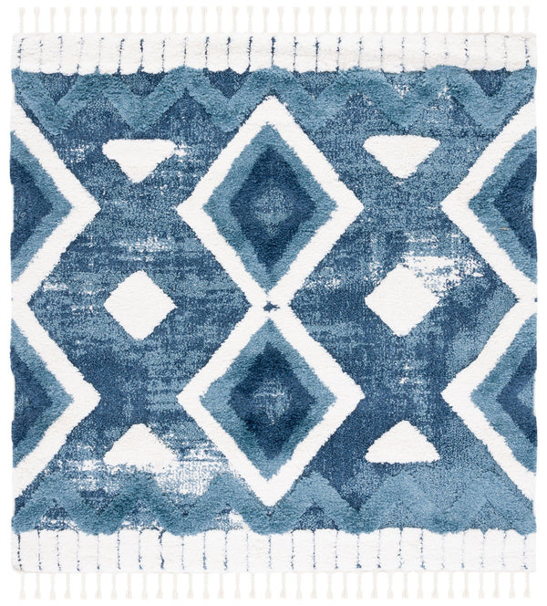 Safavieh Moroccan Tassel Shag Area Rug - Luxurious Grey And Ivory Design Perfect For Modern Home Decor Blue ,Ivory Polypropylene Pile Mts656m-6