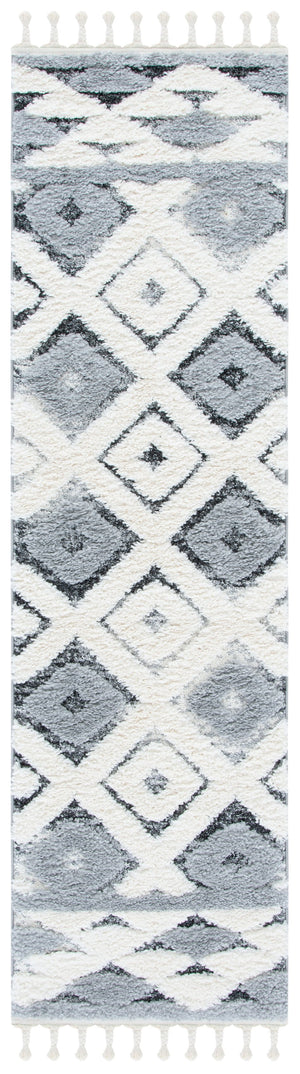 Safavieh Moroccan Tassel Shag Area Rug With Geometric Pattern - Luxurious Grey And Ivory Design For Any Space Grey ,Ivory Polypropylene Pile Mts661f-8