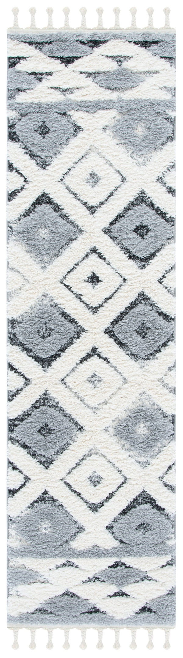 Safavieh Moroccan Tassel Shag Area Rug With Geometric Pattern - Luxurious Grey And Ivory Design For Any Space Grey ,Ivory Polypropylene Pile Mts661f-8