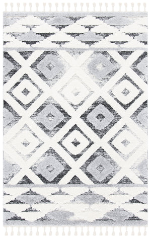 Safavieh Moroccan Tassel Shag Area Rug With Geometric Pattern - Luxurious Grey And Ivory Design For Any Space Grey ,Ivory Polypropylene Pile Mts661f-8