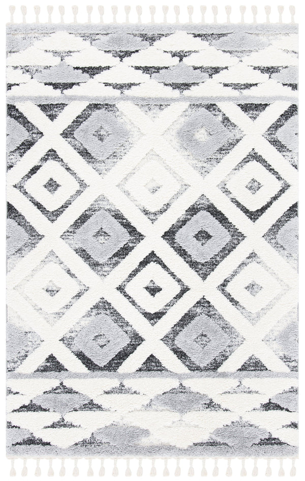 Safavieh Moroccan Tassel Shag Area Rug With Geometric Pattern - Luxurious Grey And Ivory Design For Any Space Grey ,Ivory Polypropylene Pile Mts661f-8