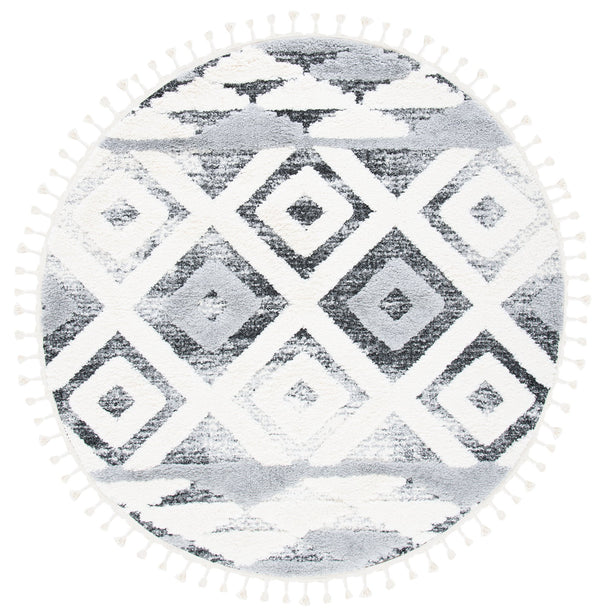 Safavieh Moroccan Tassel Shag Area Rug With Geometric Pattern - Luxurious Grey And Ivory Design For Any Space Grey ,Ivory Polypropylene Pile Mts661f-8