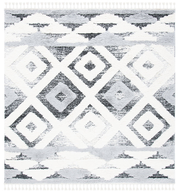 Safavieh Moroccan Tassel Shag Area Rug With Geometric Pattern - Luxurious Grey And Ivory Design For Any Space Grey ,Ivory Polypropylene Pile Mts661f-8