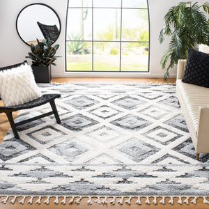 Safavieh Moroccan Tassel Shag Area Rug With Geometric Pattern - Luxurious Grey And Ivory Design For Any Space Grey ,Ivory Polypropylene Pile Mts661f-8