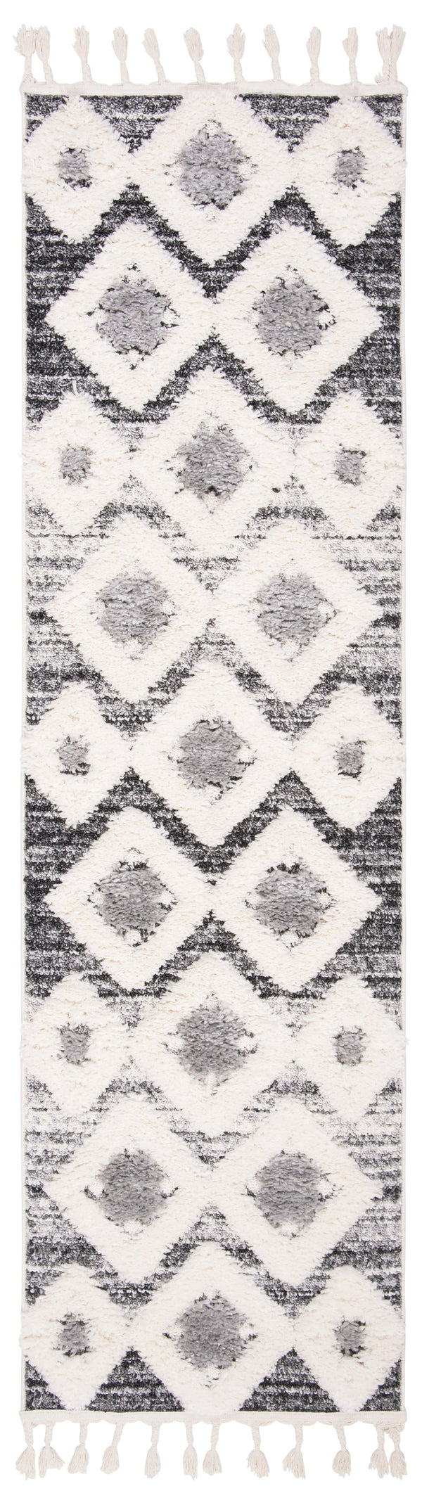 Safavieh Moroccan Runner Area Rug – Elegant Grey/Ivory Design, Luxurious Shag Pile, Perfect For Modern Spaces Grey ,Ivory Polypropylene Pile Mts664g-212