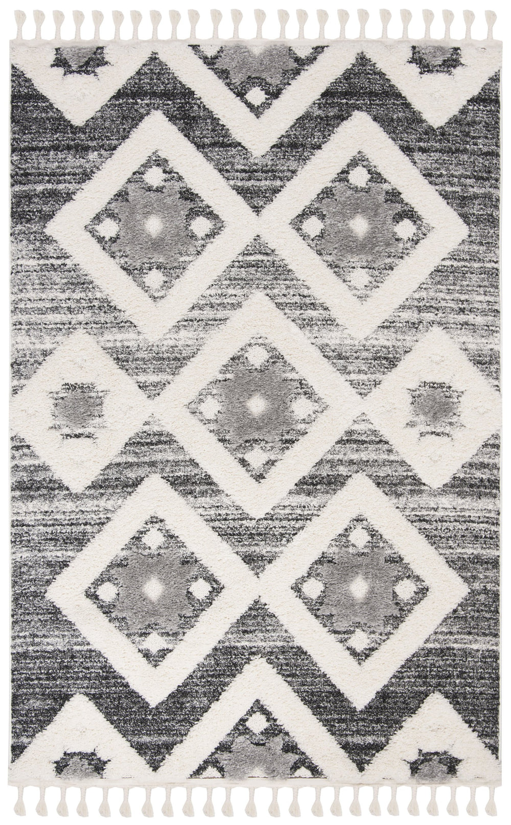Safavieh Moroccan Runner Area Rug – Elegant Grey/Ivory Design, Luxurious Shag Pile, Perfect For Modern Spaces Grey ,Ivory Polypropylene Pile Mts664g-212