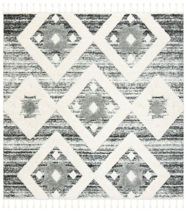 Safavieh Moroccan Runner Area Rug – Elegant Grey/Ivory Design, Luxurious Shag Pile, Perfect For Modern Spaces Grey ,Ivory Polypropylene Pile Mts664g-212