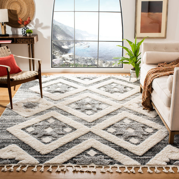 Safavieh Moroccan Runner Area Rug – Elegant Grey/Ivory Design, Luxurious Shag Pile, Perfect For Modern Spaces Grey ,Ivory Polypropylene Pile Mts664g-212