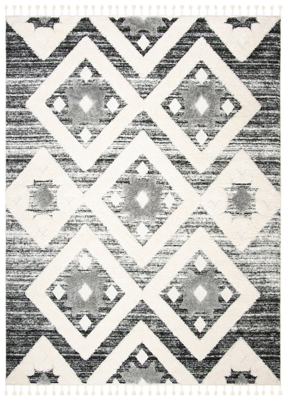 Safavieh Moroccan Runner Area Rug – Elegant Grey/Ivory Design, Luxurious Shag Pile, Perfect For Modern Spaces Grey ,Ivory Polypropylene Pile Mts664g-212