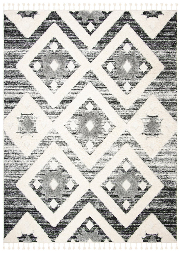 Safavieh Moroccan Runner Area Rug – Elegant Grey/Ivory Design, Luxurious Shag Pile, Perfect For Modern Spaces Grey ,Ivory Polypropylene Pile Mts664g-212