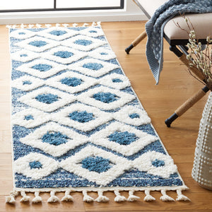Safavieh Moroccan Runner Area Rug – Elegant Grey/Ivory Design, Luxurious Shag Pile, Perfect For Modern Spaces Blue ,Ivory Polypropylene Pile Mts664m-6