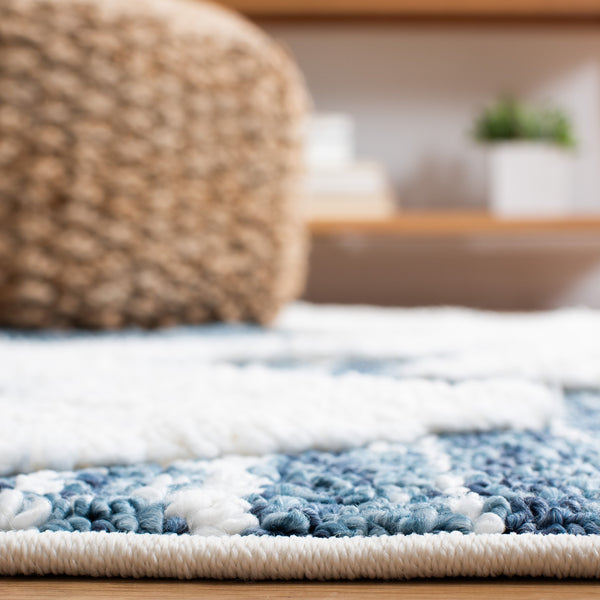 Safavieh Moroccan Runner Area Rug – Elegant Grey/Ivory Design, Luxurious Shag Pile, Perfect For Modern Spaces Blue ,Ivory Polypropylene Pile Mts664m-6