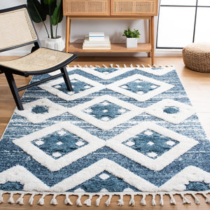 Safavieh Moroccan Runner Area Rug – Elegant Grey/Ivory Design, Luxurious Shag Pile, Perfect For Modern Spaces Blue ,Ivory Polypropylene Pile Mts664m-6