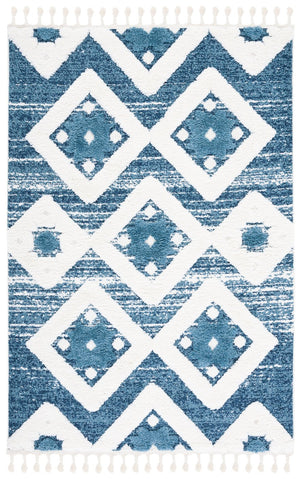 Safavieh Moroccan Runner Area Rug – Elegant Grey/Ivory Design, Luxurious Shag Pile, Perfect For Modern Spaces Blue ,Ivory Polypropylene Pile Mts664m-6
