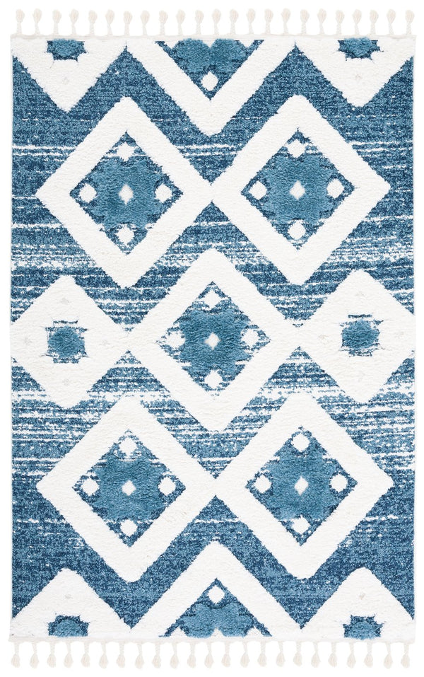 Safavieh Moroccan Runner Area Rug – Elegant Grey/Ivory Design, Luxurious Shag Pile, Perfect For Modern Spaces Blue ,Ivory Polypropylene Pile Mts664m-6