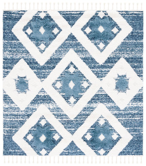 Safavieh Moroccan Runner Area Rug – Elegant Grey/Ivory Design, Luxurious Shag Pile, Perfect For Modern Spaces Blue ,Ivory Polypropylene Pile Mts664m-6