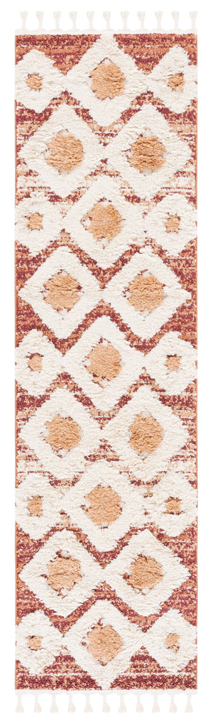 Safavieh Moroccan Runner Area Rug – Elegant Grey/Ivory Design, Luxurious Shag Pile, Perfect For Modern Spaces Rust ,Ivory Polypropylene Pile Mts664p-4