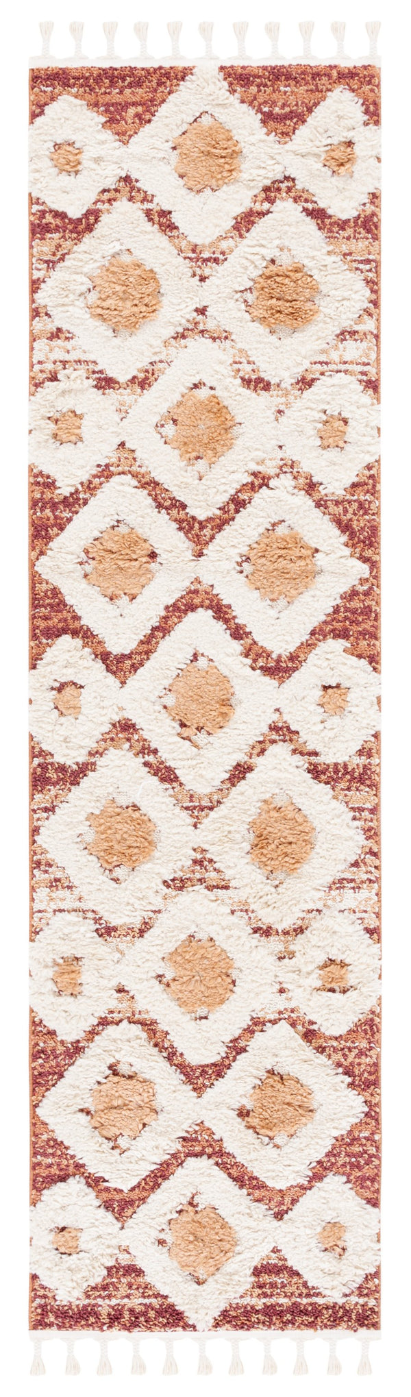 Safavieh Moroccan Runner Area Rug – Elegant Grey/Ivory Design, Luxurious Shag Pile, Perfect For Modern Spaces Rust ,Ivory Polypropylene Pile Mts664p-4