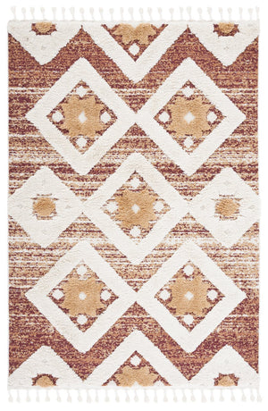 Safavieh Moroccan Runner Area Rug – Elegant Grey/Ivory Design, Luxurious Shag Pile, Perfect For Modern Spaces Rust ,Ivory Polypropylene Pile Mts664p-4