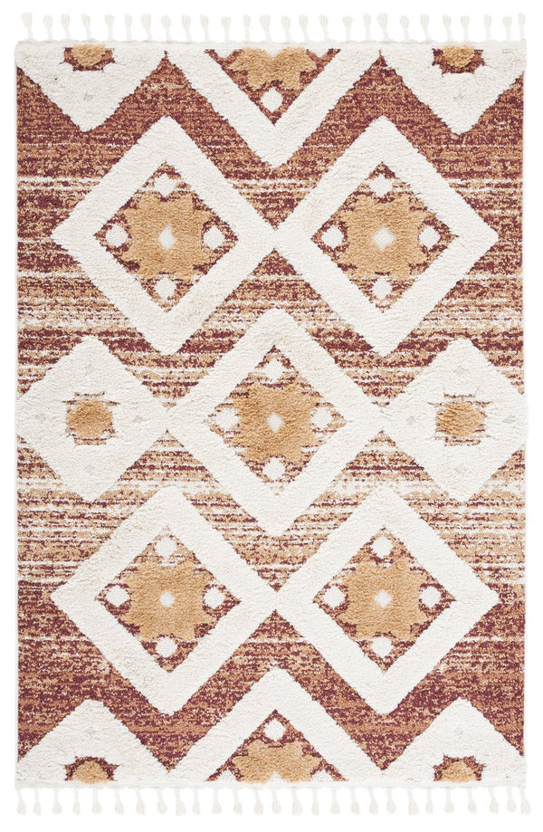 Safavieh Moroccan Runner Area Rug – Elegant Grey/Ivory Design, Luxurious Shag Pile, Perfect For Modern Spaces Rust ,Ivory Polypropylene Pile Mts664p-4