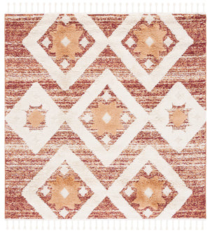 Safavieh Moroccan Runner Area Rug – Elegant Grey/Ivory Design, Luxurious Shag Pile, Perfect For Modern Spaces Rust ,Ivory Polypropylene Pile Mts664p-4