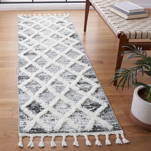 Safavieh Moroccan Tassel Shag Rug - Luxurious Power-loomed Design In Timeless Diamond Pattern For Any Room Grey ,Ivory Polypropylene Pile Mts674f-7sq