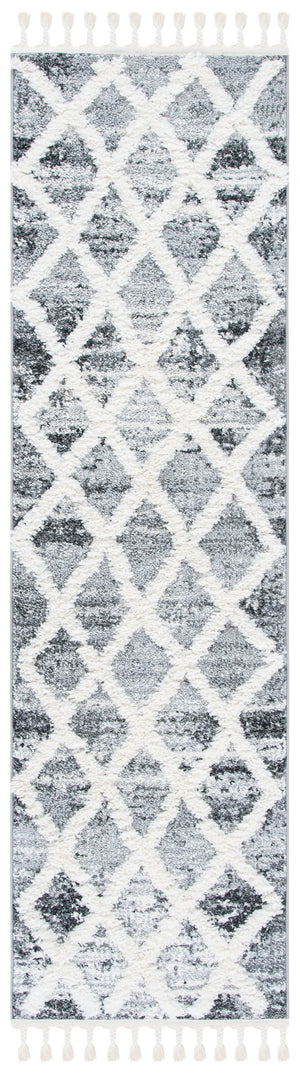 Safavieh Moroccan Tassel Shag Rug - Luxurious Power-loomed Design In Timeless Diamond Pattern For Any Room Grey ,Ivory Polypropylene Pile Mts674f-7sq