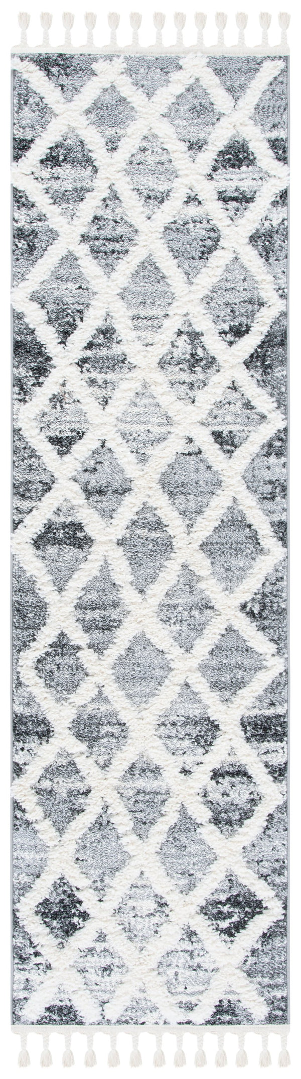 Safavieh Moroccan Tassel Shag Rug - Luxurious Power-loomed Design In Timeless Diamond Pattern For Any Room Grey ,Ivory Polypropylene Pile Mts674f-7sq