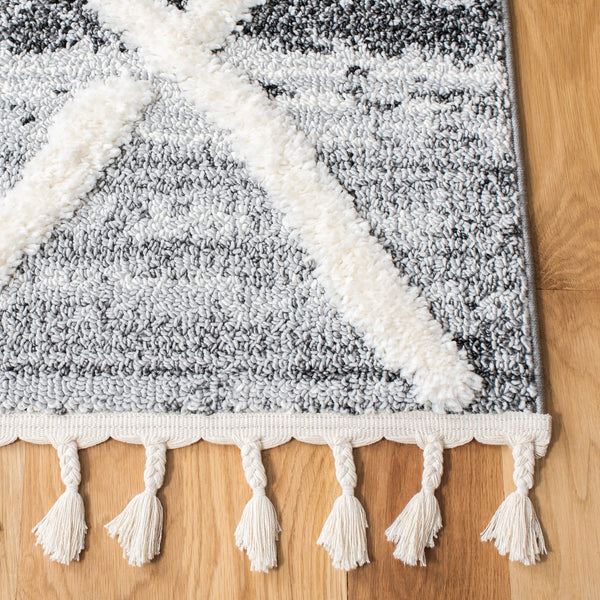 Safavieh Moroccan Tassel Shag Rug - Luxurious Power-loomed Design In Timeless Diamond Pattern For Any Room Grey ,Ivory Polypropylene Pile Mts674f-7sq