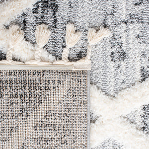 Safavieh Moroccan Tassel Shag Rug - Luxurious Power-loomed Design In Timeless Diamond Pattern For Any Room Grey ,Ivory Polypropylene Pile Mts674f-7sq